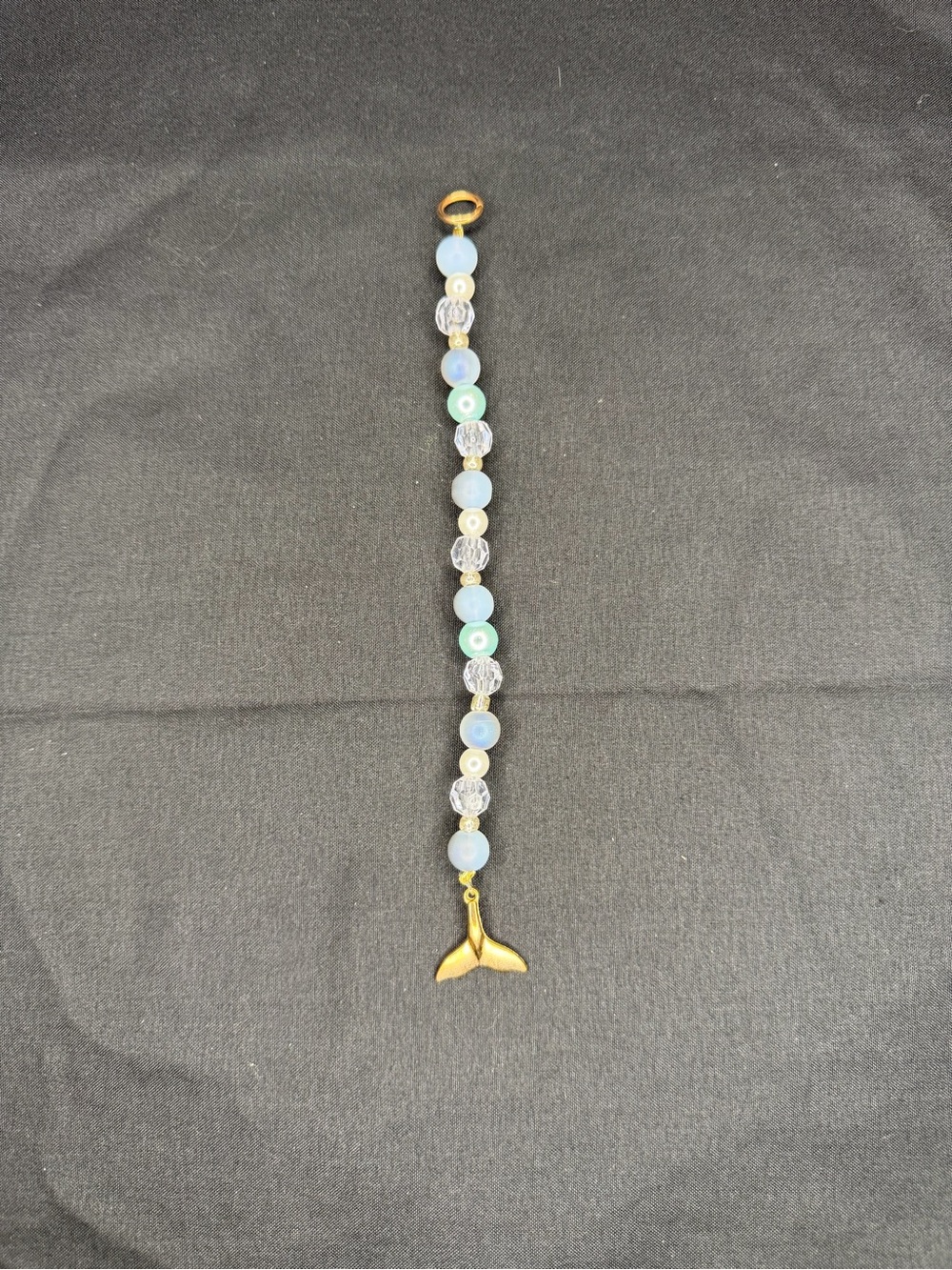 Gold Mermaid Tail with Light Blue and Clear Beads